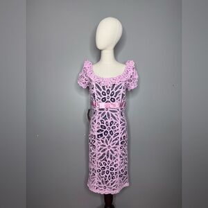 Vintage Y2K Betsey Johnson Pink Lace Coquette Wiggle Dress.